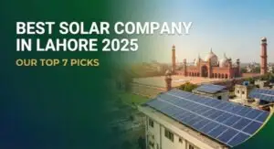 Rooftop solar panel installation overlooking Badshahi Mosque, illustrating the guide to the Best Solar Company in Lahore by Beyond Green Solar.