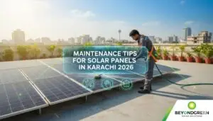 Maintenance tips for solar panels in Karachi 2026 including expert cleaning, protection, and efficiency advice by Beyond Green Solar.
